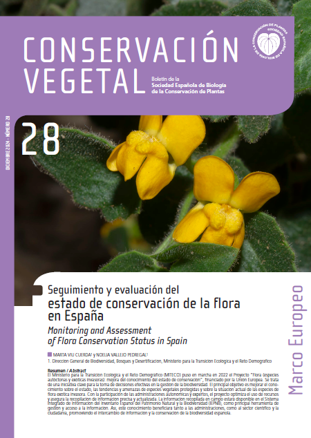 Portada número 28 de la revista Conservación Vegetal y primera página del artículo de la sección Marco Europeo.
